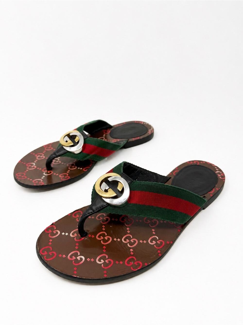 Gucci Kika Web Stripe GG Thong Sandals Womens Size EU 36